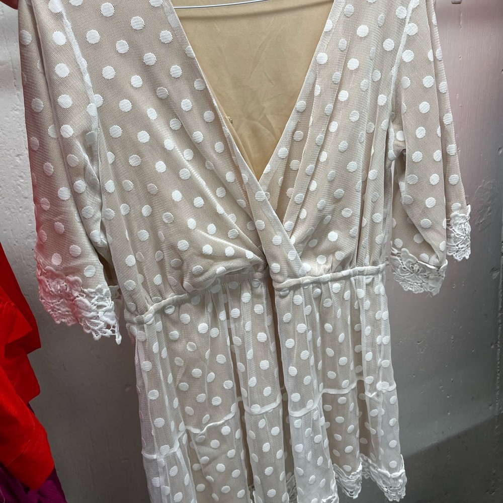 Polka dot lace romper